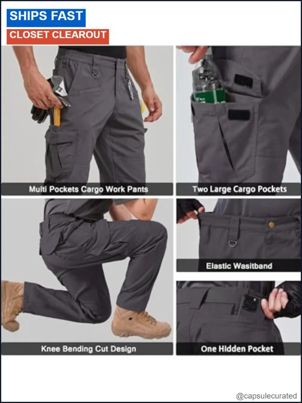 Men's Ripstop Cargo Tactical Work Pants Waterproof Lightweight 9 Pockets Cotton
